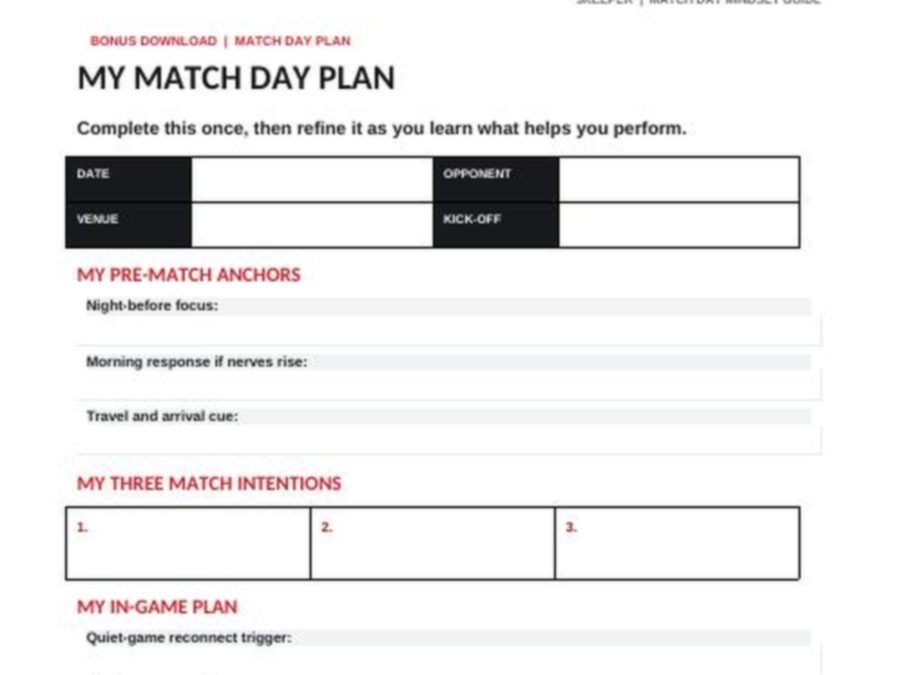 Low-resolution excerpt of the printable My Match Day Plan worksheet.