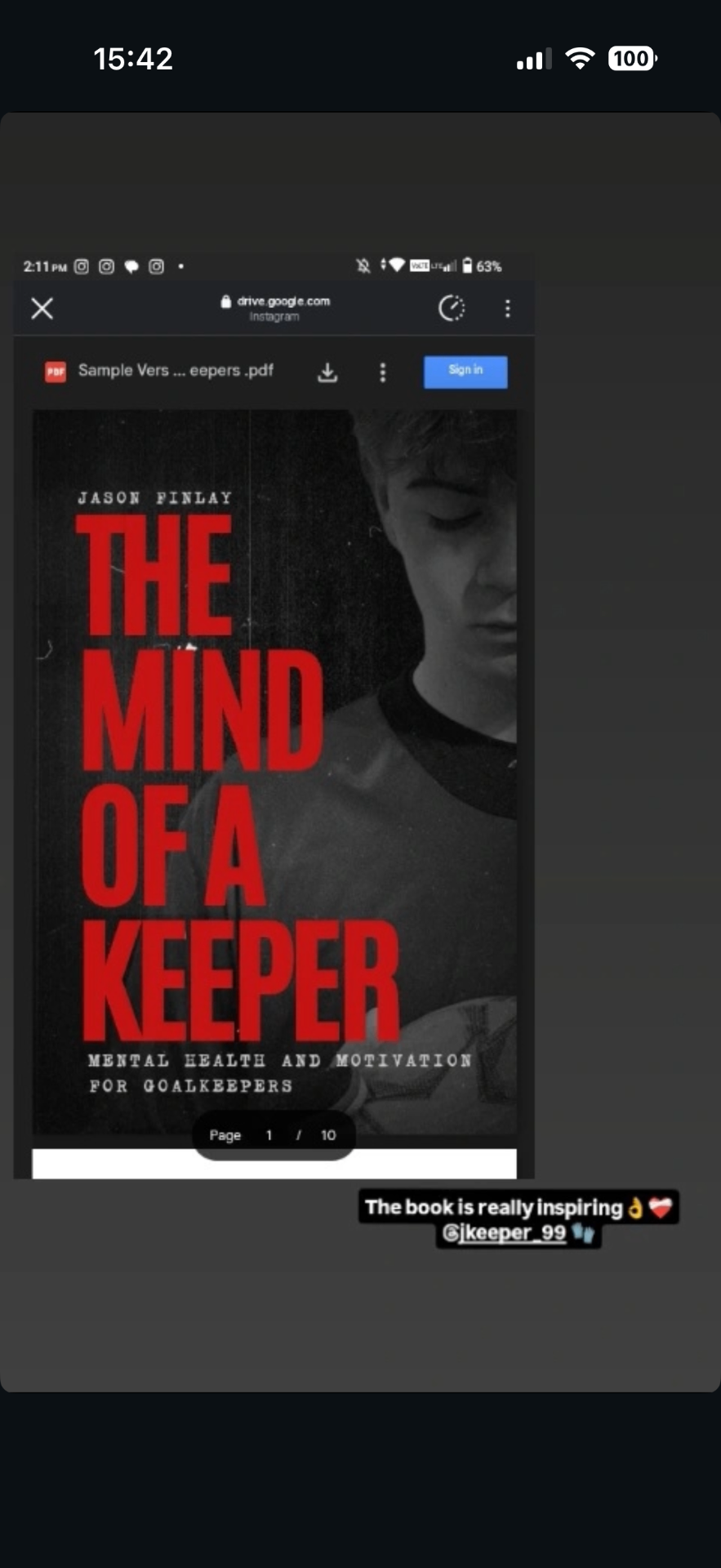 Instagram story: The book is really inspiring